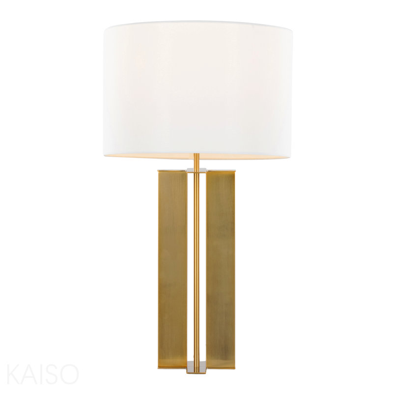 Lampe de table en métal 28 po en laiton antique et lin blanc 28 po, Doré