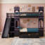 Lit superposé standard en forme de maison de château avec glissade, escalier de rangement et grand tiroir sous le lit-1632107041