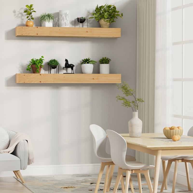 Fireplace Mantel,60" Wood Floating Fireplace Shelves, Clear Varnished Natural Wood, 60"L x 8"W x 5"H