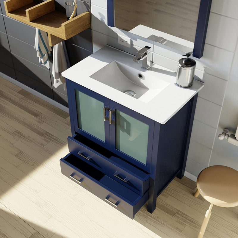 Meuble-lavabo avec comptoir en céramique blanche, Marine
