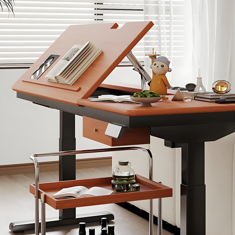 Bureau inclinable électrique en bois massif 70,87 "et hauteur réglable, H 46,85 po x l 70,87 po x P 29,53 po