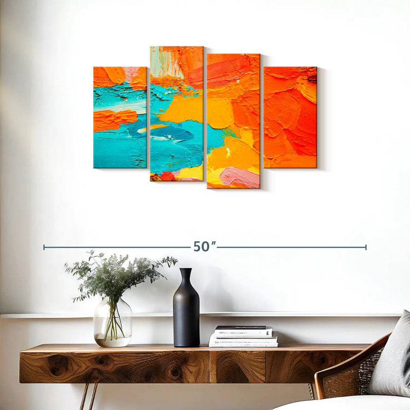 Avery orange et bleu abstrait, H 22 po x l 36 po