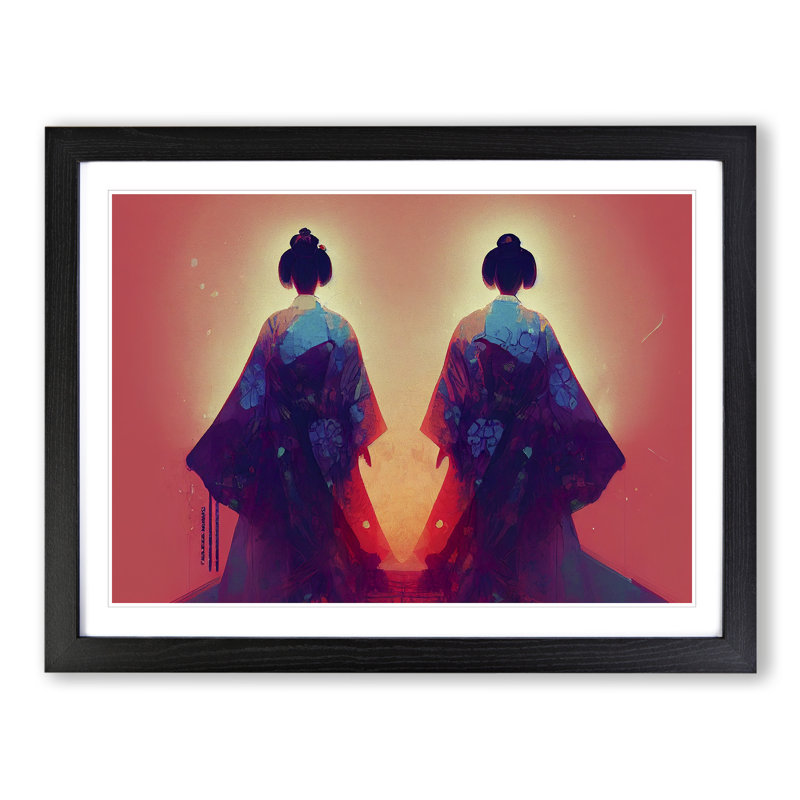 Two Geisha - Framed Print, Black, 34cm H x 46cm W x 2cm D