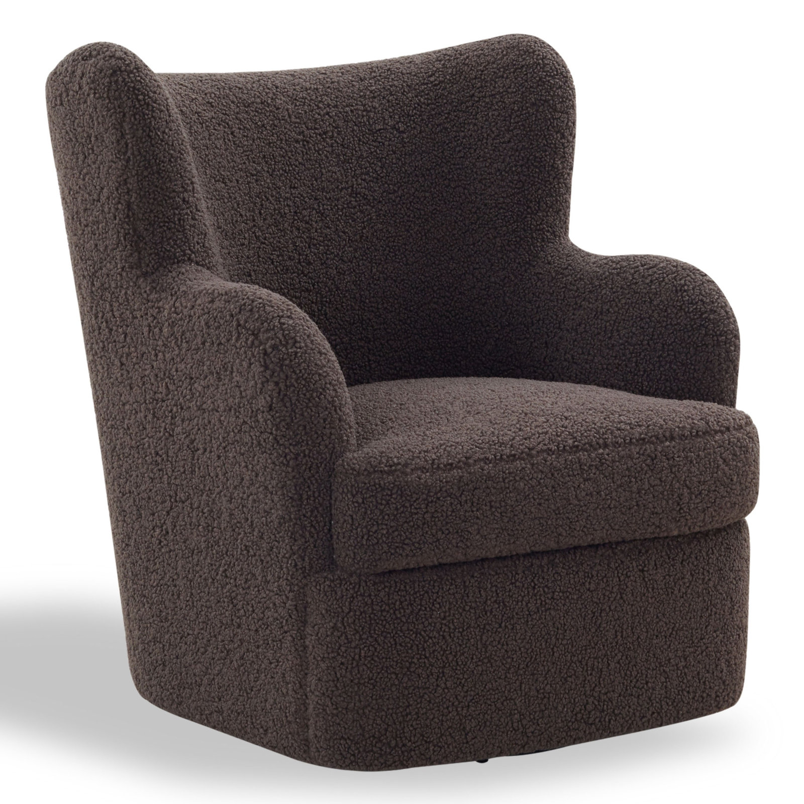 Eliora Wingback Swivel Chair, Dark Brown Faux Shearling