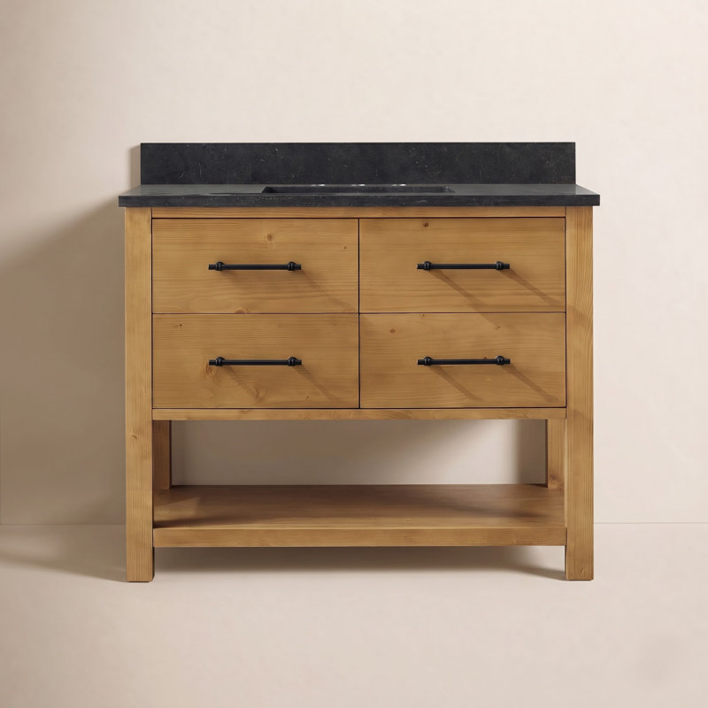 Keri 42'' Single Bathroom Vanity with Blue Limestone Top, Tan/Antique Black