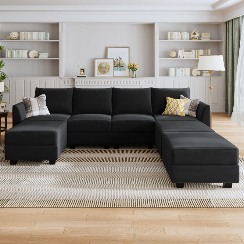 Canapé modulaire en velours en U Tremee pour le salon, Velours noir