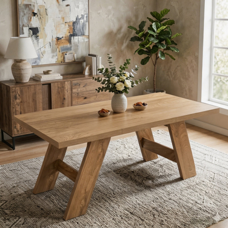 71" Light Wood Grain Splicing Rectangular Dining Table, Modern Dining Table for Home Use. Accommodates 6-8 People
