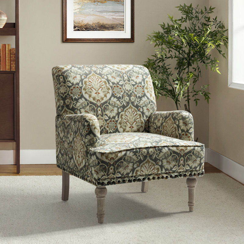 Antoan 28.7"W Floral-Print Upholstered Armchair, Gray Polyester Blend