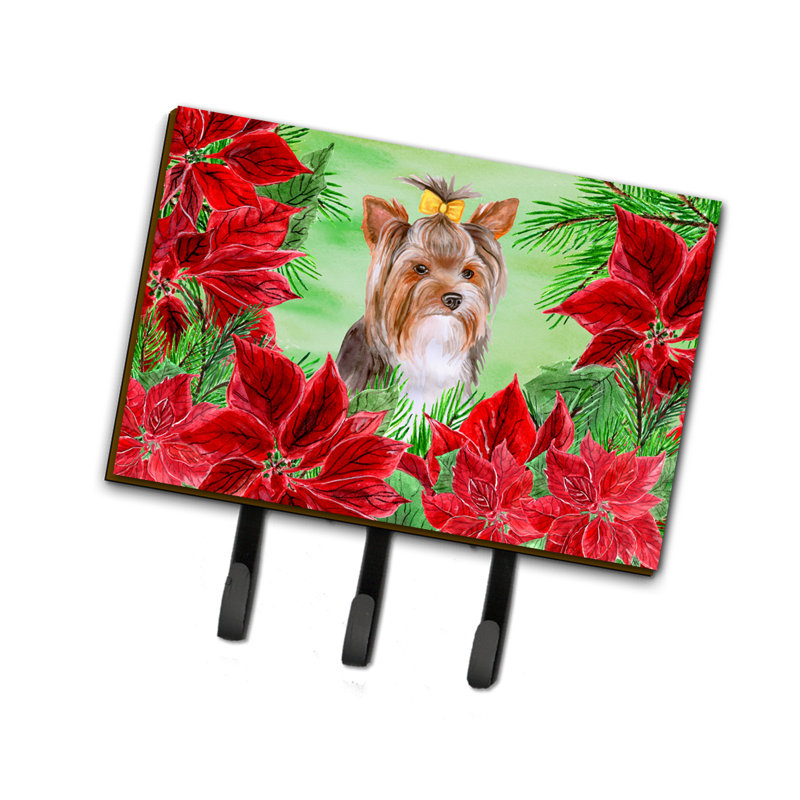 Metal Wall Organizer with Key Hooks, Gray Yorkshire Terrier