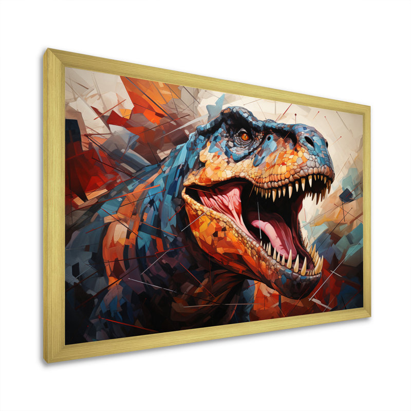Dinosaure préhistorique héritage géométrique II - dinosaure, art mural, H 24 po x l 32 po x P 1 po, Cadre doré simple