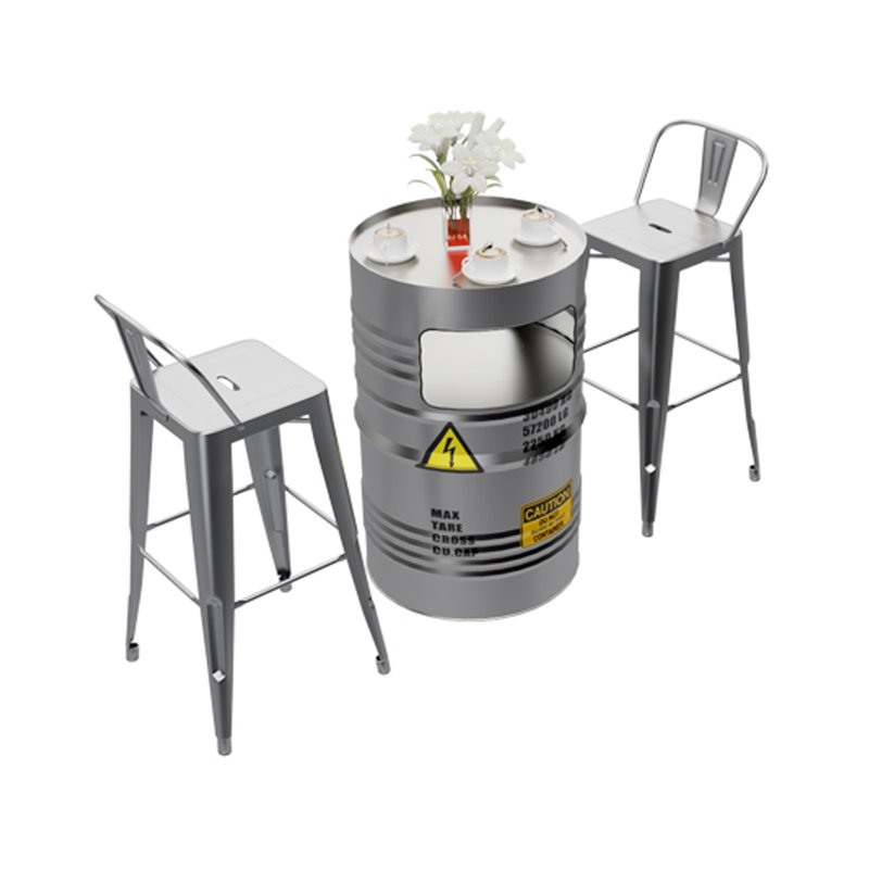 Ensemble de salle à manger de style industriel avec chaises hautes et table à seau L 23,7 x l 23,7