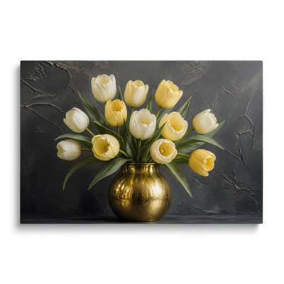 Painterly Cream and Yellow Tulips Still Life Painting Print on Canvas - 32x48"