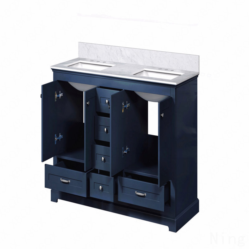 Meuble-lavabo double l 60 po x P 22 po, comptoir en marbre de Carrare, Bleu