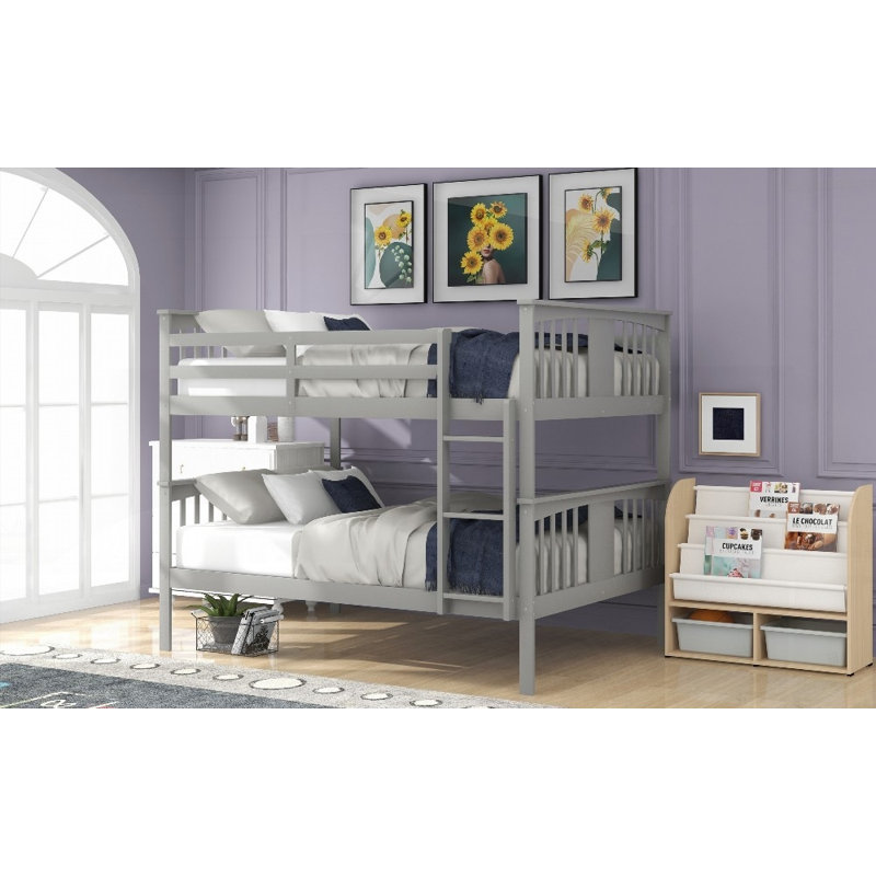 Lit superposé double au-dessus de double avec échelle pour la chambre à coucher - Gris, peu encombrant et amp; Durable (aucun sommier requis)