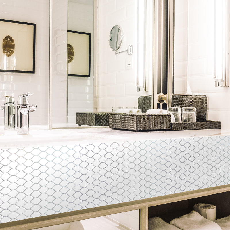Edilsar Brilliant White Silver Leaf Mosaic Wall Tile Sticker 30.5cmx 15.4cm PVC