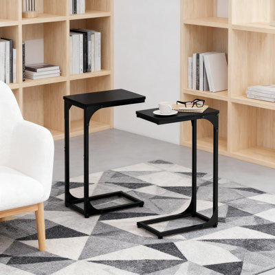 Narrow C-Shaped End Table Set Of 2, Slim Farmhouse Side Table Slide Under Sofa, Small Space Living Room Bedroom Accent Table