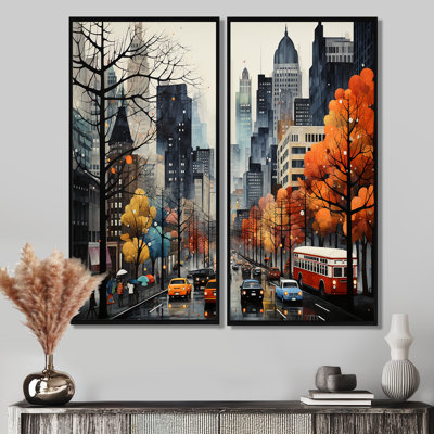 Ensemble de 2 décorations murales Bold Cityscape Urban Fog III - Orange