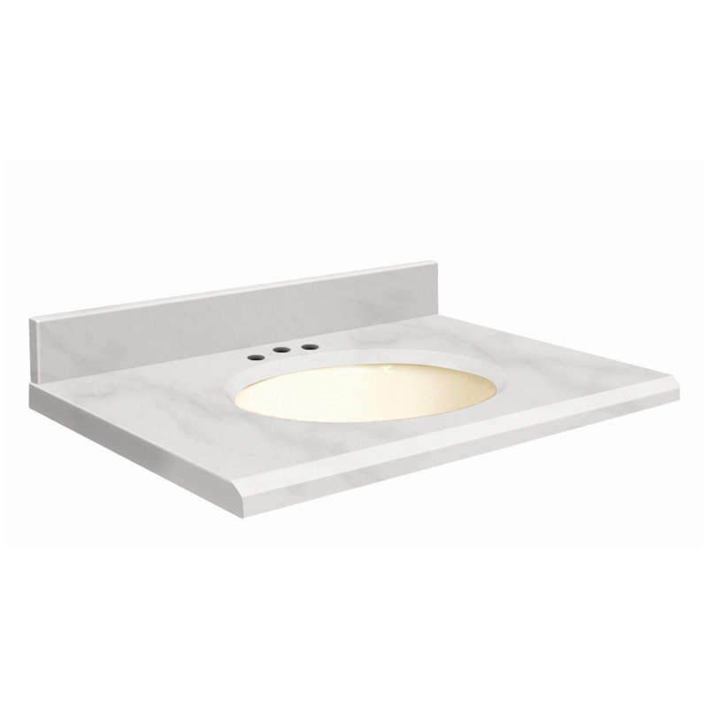49'' Marble Single Bathroom Vanity Top with Sink, Biscuit, 8" Offset