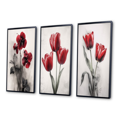 «Red Violets Dreamer», 3 pièces sur toile