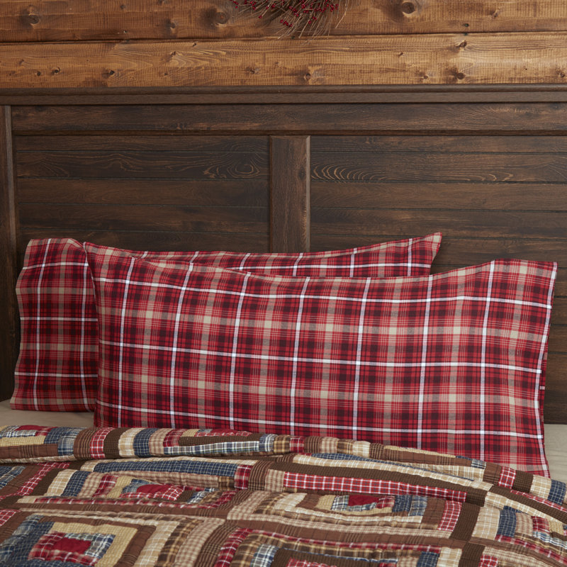 Braxton King Size Apple Red Plaid Cotton Pillowcase Set