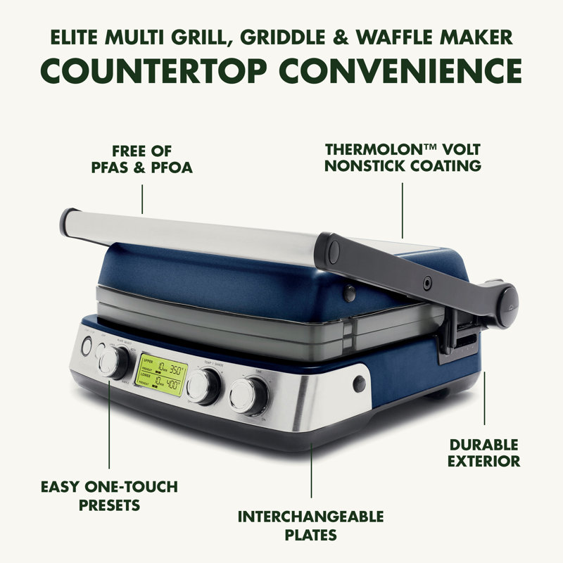 Gril, plaque chauffante et gaufrier GreenPan Elite, Bleu Oxford