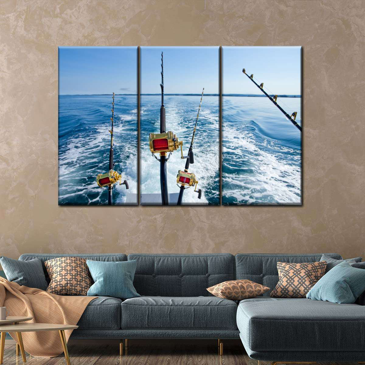 Big Game Fishing On Canvas 3 Pieces Set (Set of 3) Rosecliff Heights Overall Size: 48 H x 74 W x 1.25 D