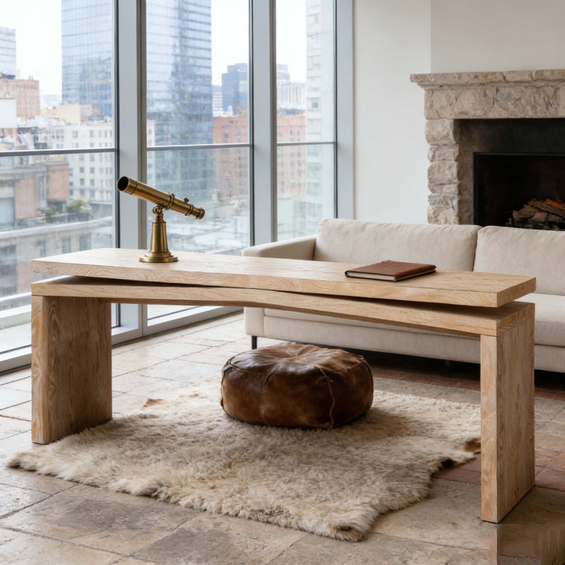 Console de 65 pouces en placage de bois massif rustique, longue table d'entrée de style campagnard pour salon, couloir, canapé derrière, appartement, bois naturel antique