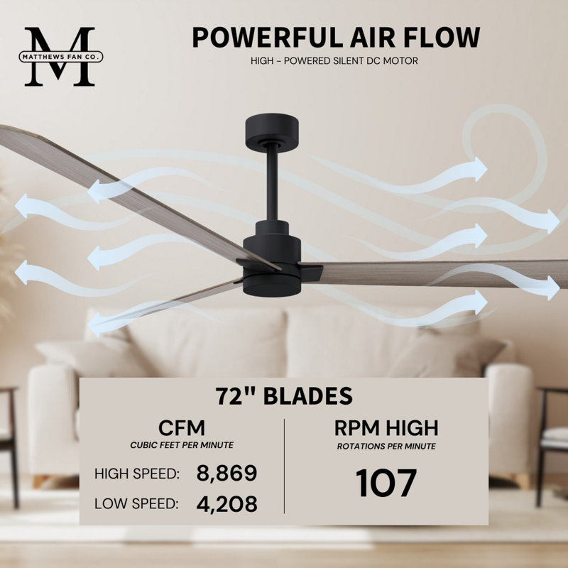 Alessandra Outdoor Downrod Ceiling Fan, Matte Black, Gray Ash Tone