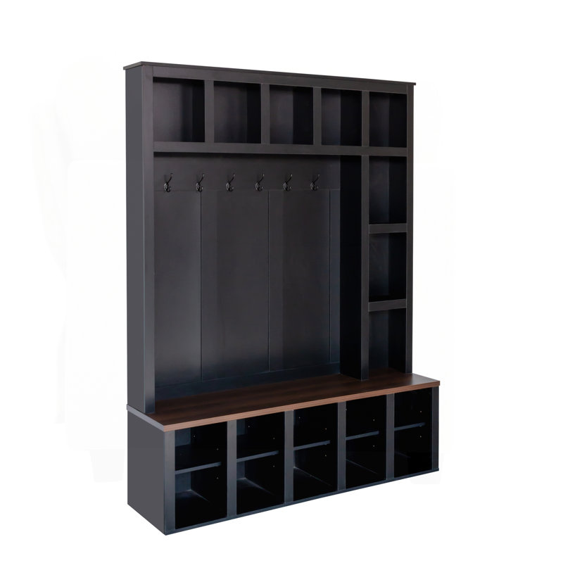 Hall Tree With Mutiple Cubes And Bench, Black