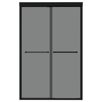 48"W Shower Door, 8Mm Laminated Glass, Matte Black 304 Stainless Steel, Reversible Design, -, 21 Towel Rack Double Sliding Glass Grey Installation, Water-Tight Easy Cleaning