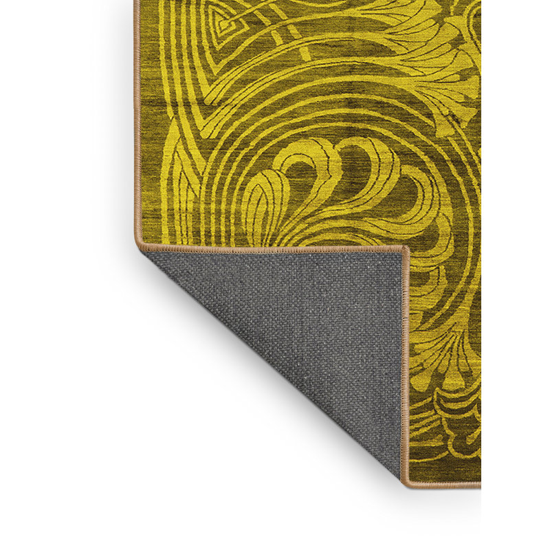 Tapis jaune / vert en laine et polyester tissé à la machine Janalise, Rectangle 7 pi x 10 pi