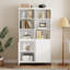 Bibliothèque moderne blanche avec armoire et tablette autoportante de 71 po avec pieds en métal