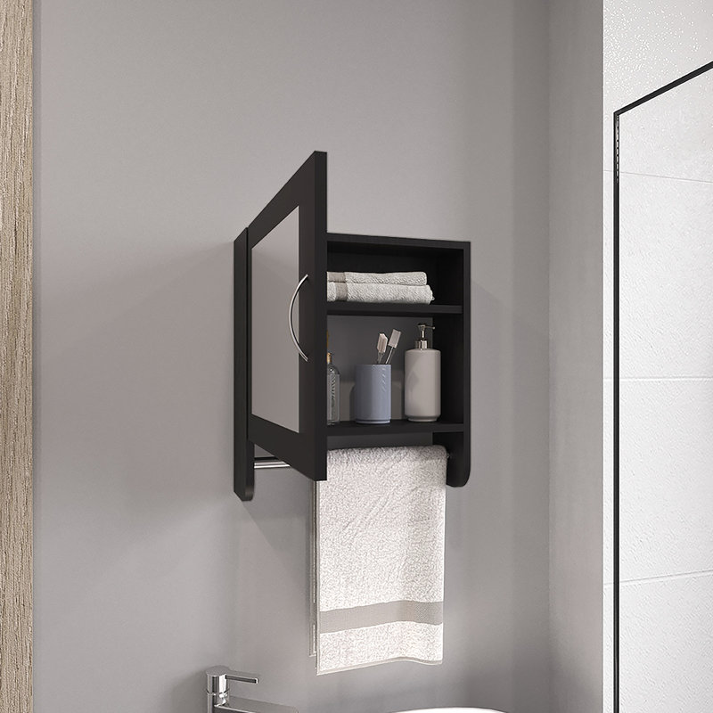 Armoire à pharmacie blanche à miroir avec porte-serviettes, H 19,7 po et l 17,7 po, deux tablettes pour la salle de bain, unité d'organisation simple et pratique