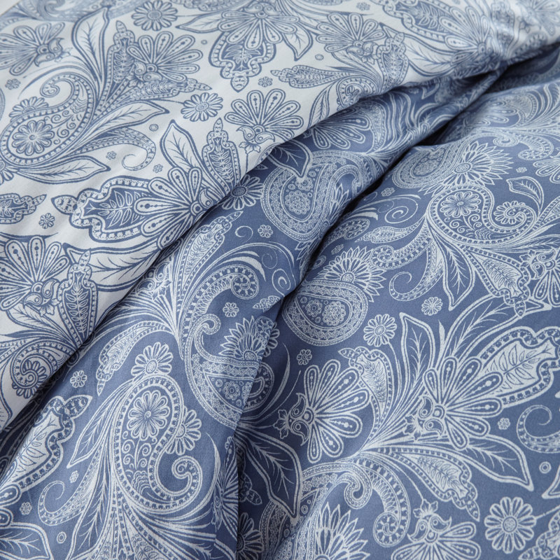Paisley Blue Microfiber Twin/Twin XL Reversible Duvet Cover Set