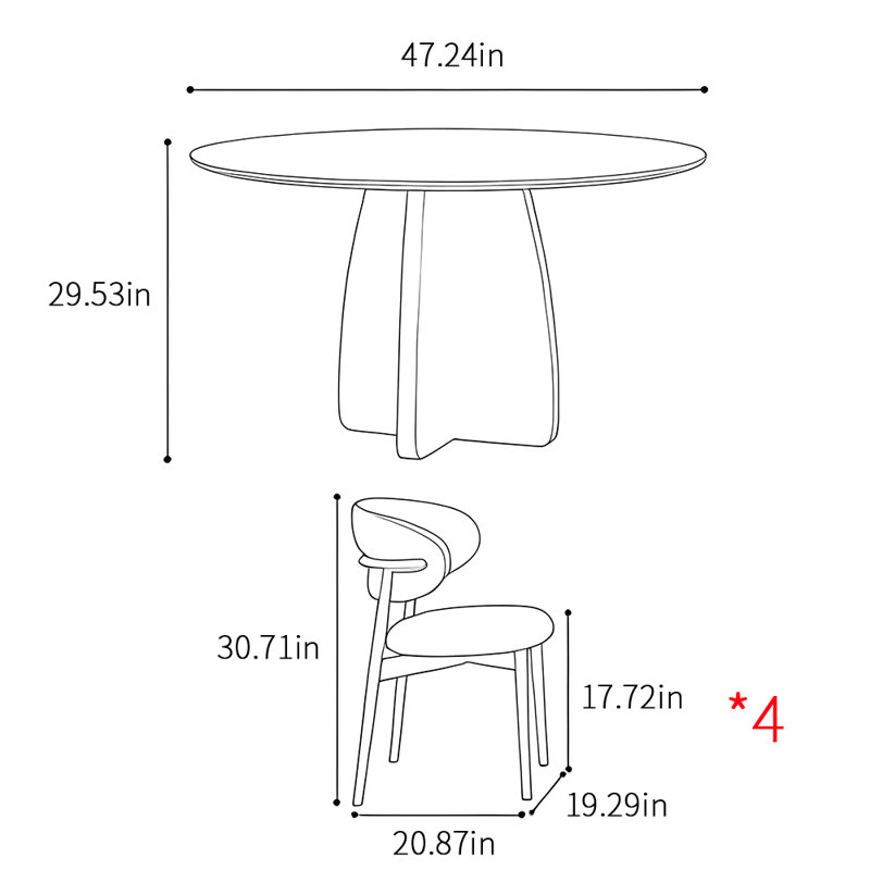 Modern simple retro round dining table sets, 29.53"H x 47.24"L x 47.24"W