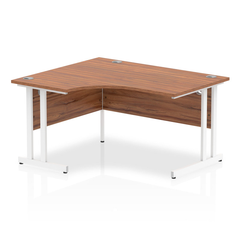 Tibay L-Shaped Steel Computer Desk, Left Hand Return, White, Walnut