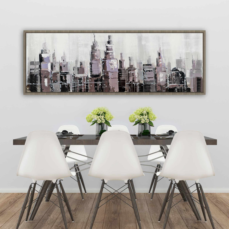 Toile encadrée abstraite en niveaux de gris, paysage urbain gris, H 21,25 po x l 61,25 po