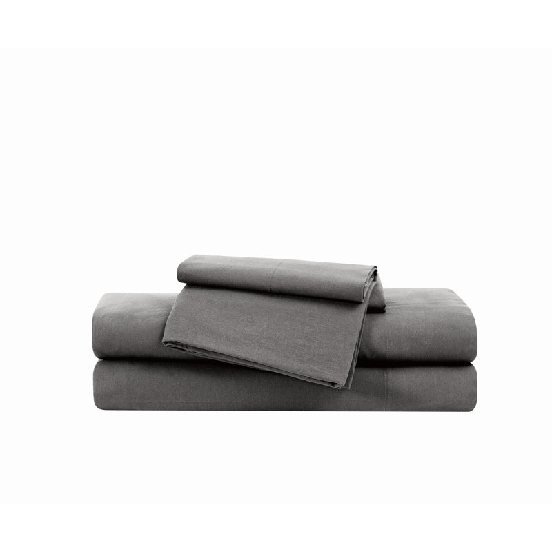Brooklyn Loom Essential Cotton Sheet Set, Gray, Twin XL Sheet Set with 1 Pillowcases