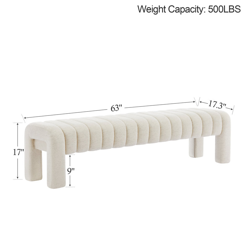 Banc de chambre rembourré Oyan, Lin beige, H 17 po x l 63 po x P 17,3 po