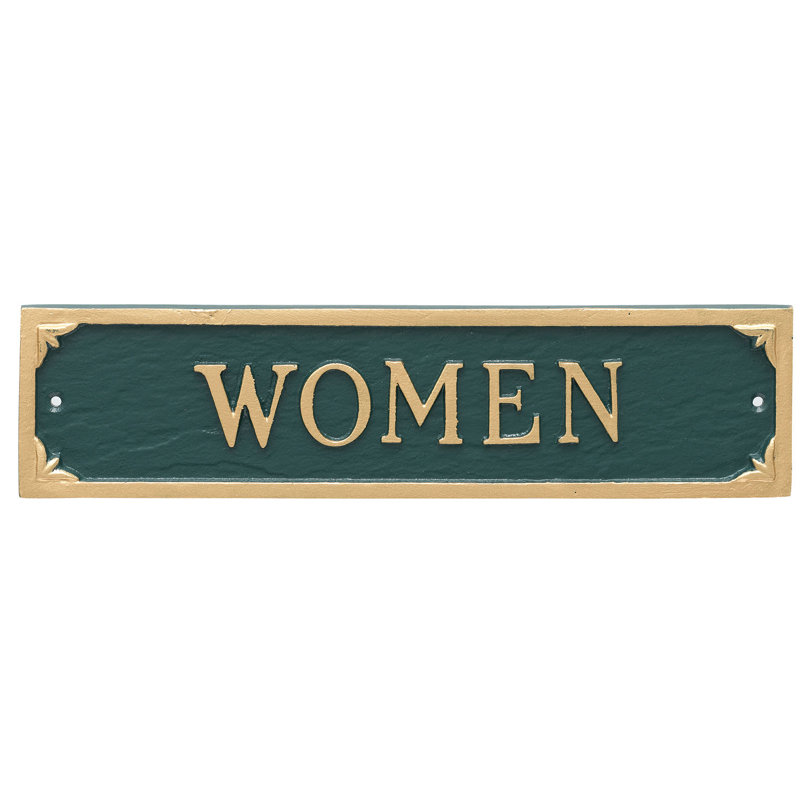 Plaque d’adresse pour femmes toilettes, Vert forêt / Or