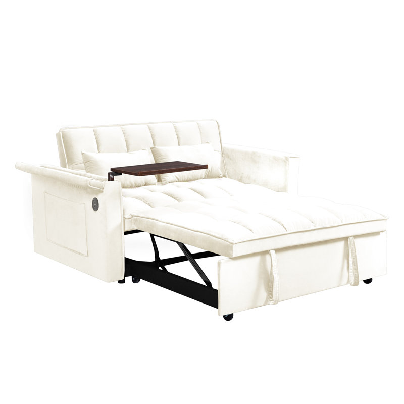 31 lits en velours, dossier réglable, table d'appoint avec sac de rangement, coussin, beige, matériau de velours pliable pour le salon et la chambre à coucher