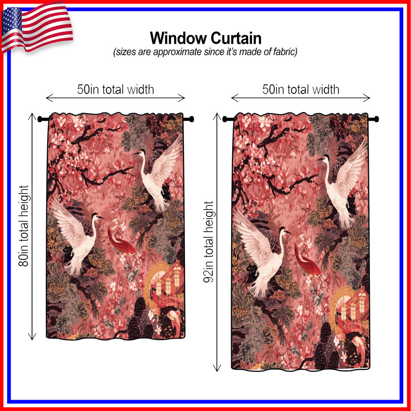 Rideaux Cherry Blossom Cranes, 50 po x 80 po - 1 panneau, Transparent
