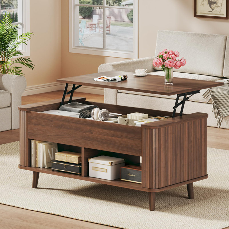 Table basse à plateau relevable de 41 po avec rangement dissimulé, Brun