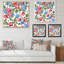 Rose rose et hortensia bleu avec feuilles sur fond blanc - reproduction d'art sur toile-66838141-66838143