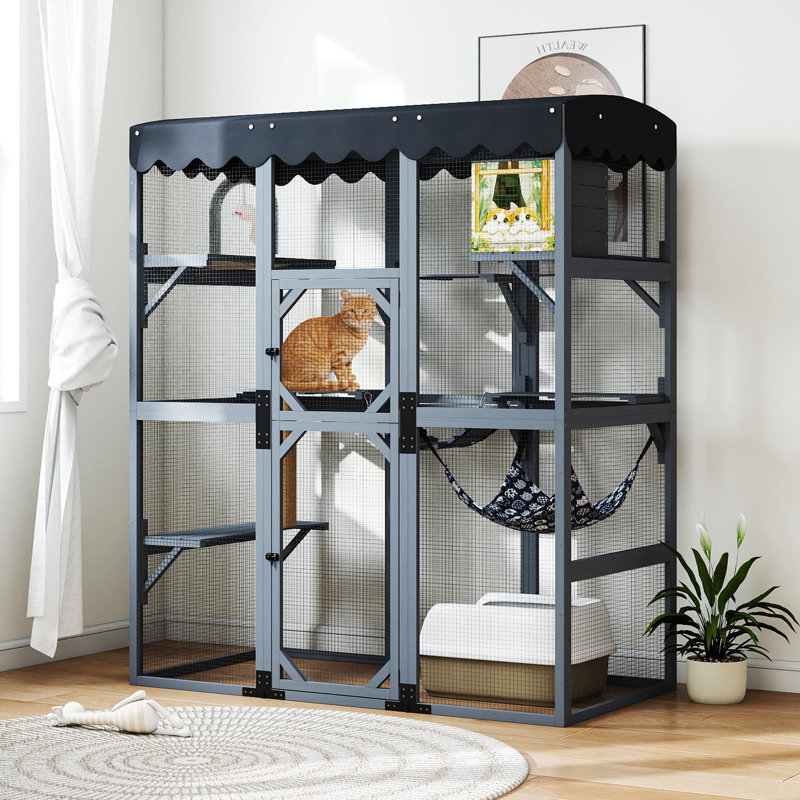 Large Wooden Cat Cage, Grey