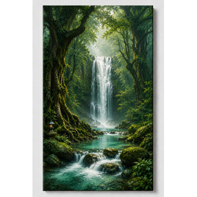 Grande forêt cascade, reproduction d'art sur toile, paysage de forêt enchantée, décor paisible pour salon, bureau de chambre à coucher, impression sur toile 24 x 36 pouces - prête à être accrochée