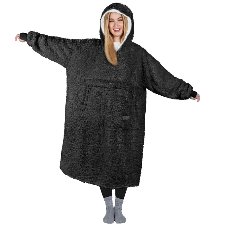 Surdimensionné Catalonia Sweat à capuche avec couverture, molleton confortable sur tout le corps, Noir