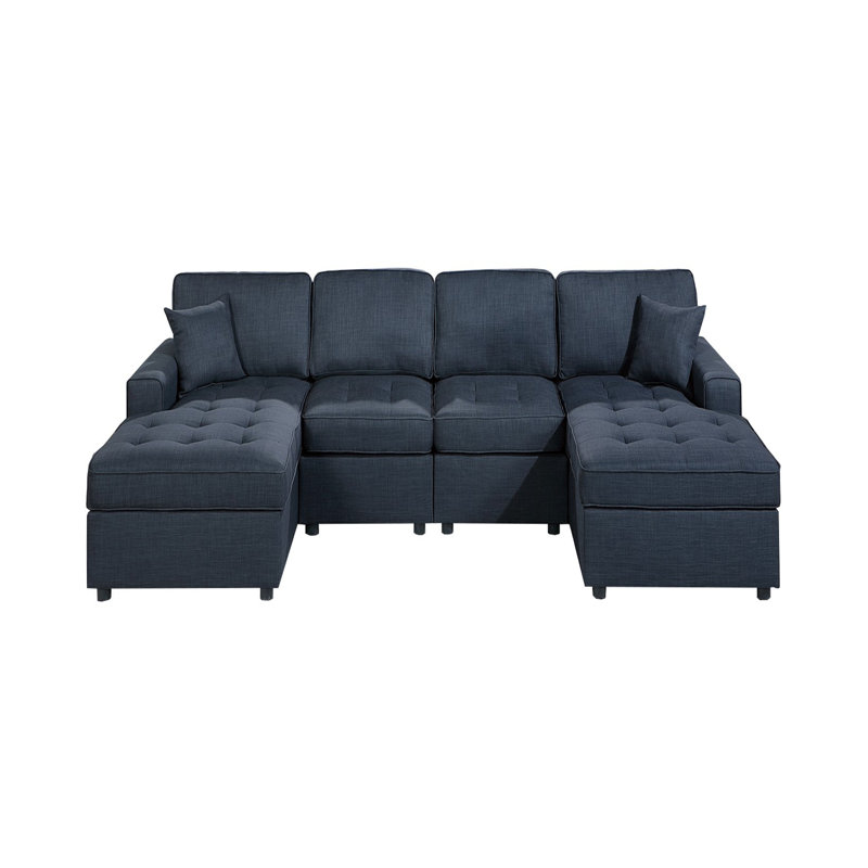 Ensemble de canapé modulaire de style contemporain Chaise sans accoudoirs RAF et LAF Dorris, Tissu bleu foncé