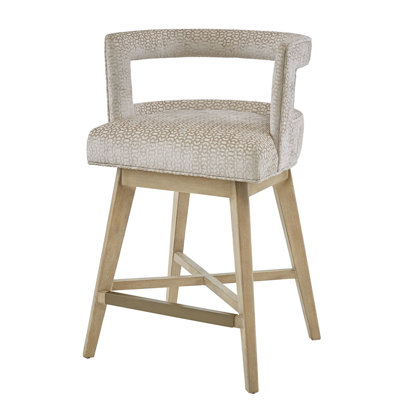 Tabouret de comptoir de cuisine moderne - bois massif de blé, siège crème, revêtement pivotant à 180 degrés, bronze