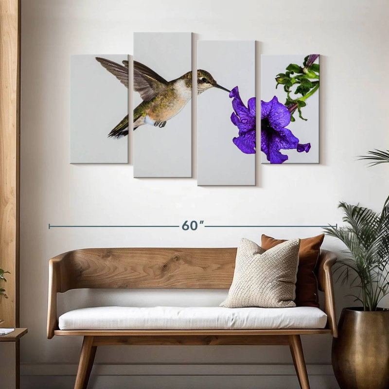 Colibri fleur mauve Brampt, H 32 po x l 52 po